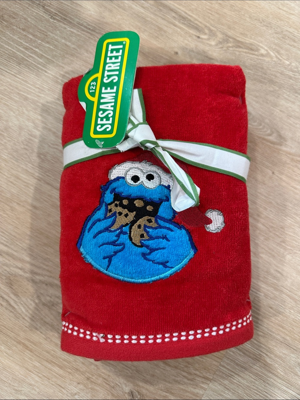 NEW Sesame Street Cookie Monster Santa Christmas Hand Towel set red holiday